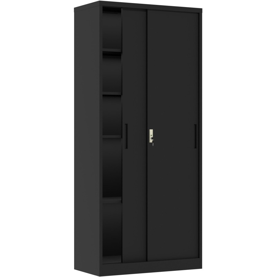 Opbevaringsskab / dokumentskab i stålplade 2 skydedøre 900x400x1800mm Lås 4 justerbare hylder Sort | Adexa SEFC11B