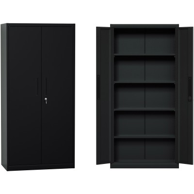 Opbevaringsskab / arkivskab i stålplade 2 døre 900x400x1800mm Lås 4 justerbare hylder Sort | Adexa SEFC1B