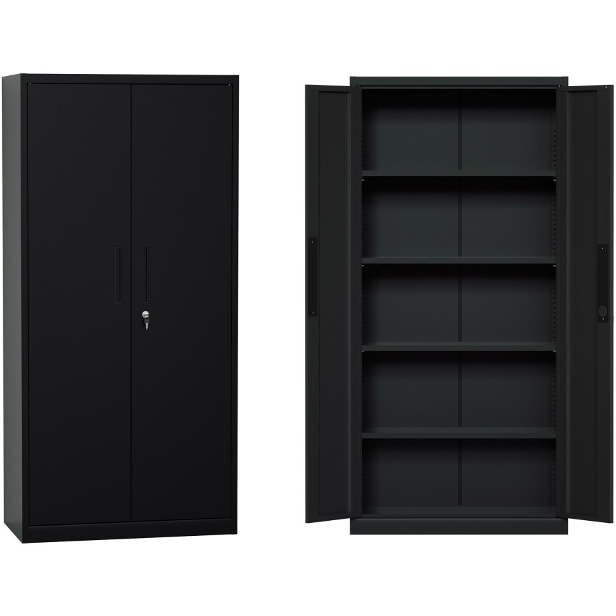 Opbevaringsskab / arkivskab i stålplade 2 døre 900x400x1800mm Lås 4 justerbare hylder Sort | Adexa SEFC1B