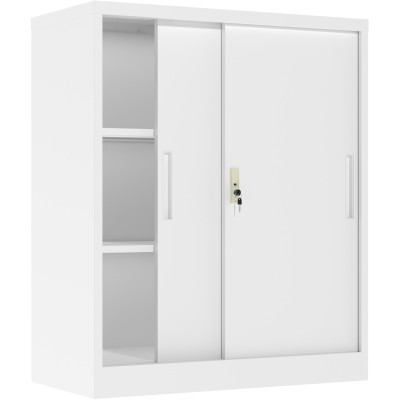 Opbevaringsskab / dokumentskab i stålplade 2 skydedøre 900x400x900mm Lås 2 justerbare hylder Hvid | Adexa SEFC9W