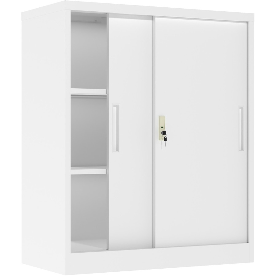 Opbevaringsskab / dokumentskab i stålplade 2 skydedøre 900x400x900mm Lås 2 justerbare hylder Hvid | Adexa SEFC9W