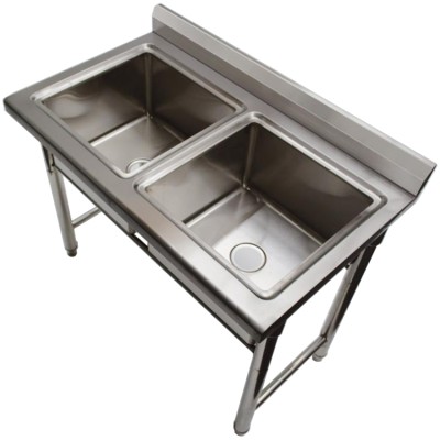 Køkkenvask i rustfrit stål 1100x600x900mm 2 hoar med kant | Adexa ST245A