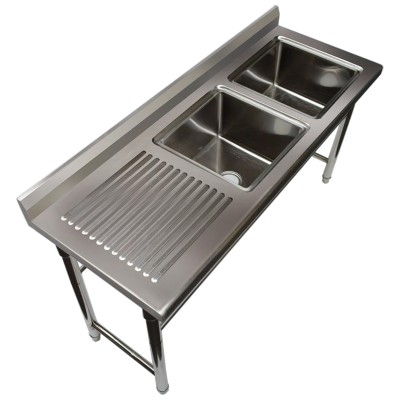 Køkkenvask i rustfrit stål 1700x600x900mm 2 kroge til højre med kant | Adexa ST245BR