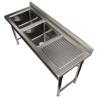 Køkkenvask Rustfrit stål 1700x600x900mm 2 kroge til venstre med kant | Adexa ST245BL