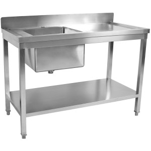 Køkkenvask Rustfrit stål 1500x700x900mm 1 afløb til venstre Kant Underhylde | Adexa STD1570L