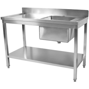 Køkkenvask Rustfrit stål 1500x600x900mm 1 afløb til højre Kant Underhylde | Adexa STD1560R
