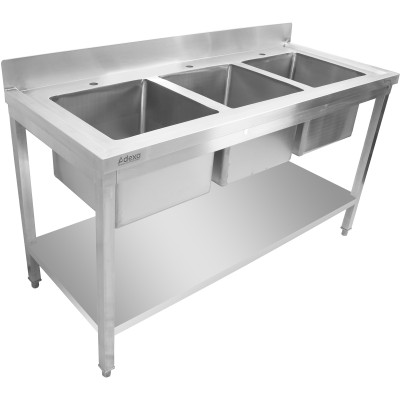 Køkkenvask i rustfrit stål 1500x600x900mm 3 højder Stænkplade | Adexa STD345A