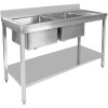 Køkkenvask i rustfrit stål 1800x700x900mm 2 kroge til venstre & afløbsflade Kant Underhylde | Adexa STT1870L