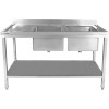 Køkkenvask i rustfrit stål 1800x700x900mm 2 kroge til højre & afløbsplade Kant Underhylde | Adexa STT1870R