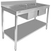 Køkkenvask i rustfrit stål 1800x700x900mm 2 kroge til højre & afløbsplade Kant Underhylde | Adexa STT1870R