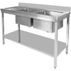 Vask i rustfrit stål 1500x600x850mm 2 kroge til venstre & afløbsplade kant Underhylde | Adexa STT1560L