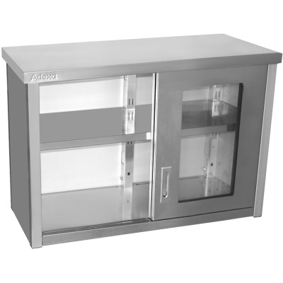 Vægskab med glasskydedøre i rustfrit stål 1000x400x650mm | Adexa SWCGD100402