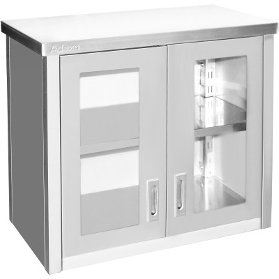 Vægskab med glassvingdøre i rustfrit stål 800x400x650mm | Adexa SWCGD80402