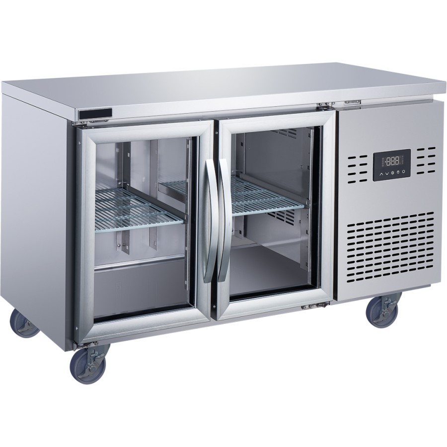 Kølebord med 2 glasdøre, 1350 x 700 x 850 mm | Adexa T147RG