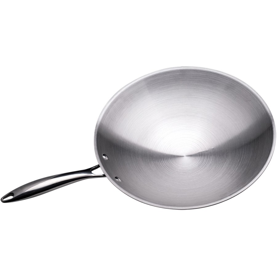 Professionel wokpande med rund bund i rustfrit stål 340mm 1 lag | Adexa SP13410