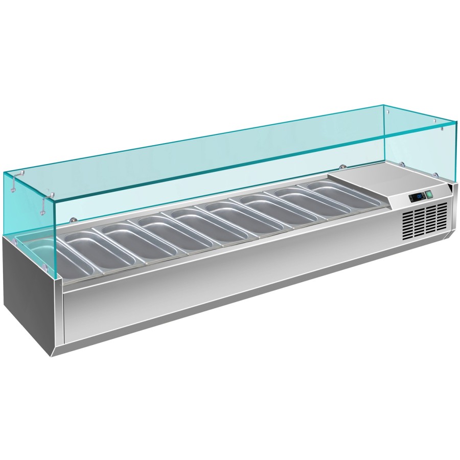 Kantinekøler/Kølerenne 1600mm 7xGN1/3 Dybde380mm Glas top | Adexa GT516