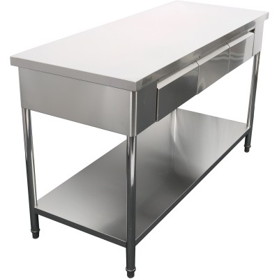 Arbejdsbord i rustfrit stål 3 skuffer Underhylde 1800x700x900mm | Adexa W218180703D