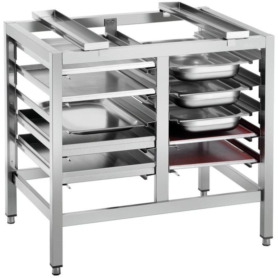 Justerbart ovnstativ i rustfrit stål med stige til 10 x 600x400 mm og GN1/1-kantiner 980x700x745 mm | Adexa WHDR5T