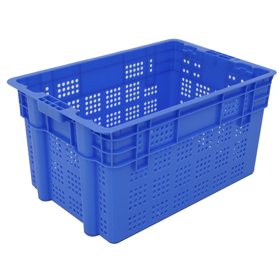 Opbevaringskasse i plast med ventilationshuller, stabelbar, 600 x 400 x 310 mm, blå | Adexa WHEU4631H