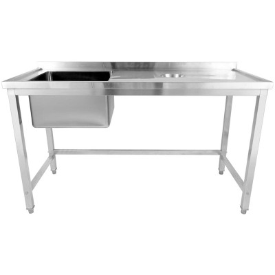 Vask med afløbshul i rustfrit stål 1400x600x900mm 1 afløb til venstre Kant | Adexa WHSTD1460L