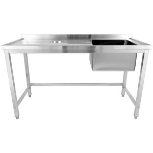 Vask med afløbshul i rustfrit stål 1400x600x900mm 1 afløb til højre Kant | Adexa WHSTD1460R