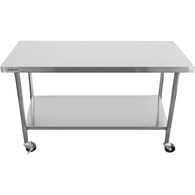 Arbejdsbord med hjul og justerbare fødder underhylde i rustfrit stål 1800x600x850/930mm | Adexa WT60180CWO