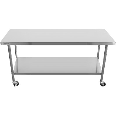 Arbejdsbord med hjul og justerbare fødder underhylde i rustfrit stål 2000x700x850/930mm | Adexa WT70200CWO