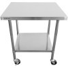 Professionelt arbejdsbord i rustfrit stål med hjul, justerbare ben og justerbar underhylde, runde ben, 400 x 600 x 900 mm | Adexa WT6040CWO