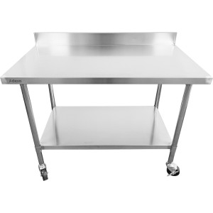 Arbejdsbord med hjul og justerbare fødder i rustfrit stål underhylde bagkant 1600x600xx900mm | Adexa WT60160C