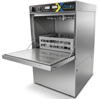 Professionel opvaskemaskine, 30 kurve/time, 400 mm kurv, tømningspumpe, opvaskemiddelpumpe, skyllemiddeldispenser, tank- og varmtvandstermostat | Adexa WZ40DRDPBTT