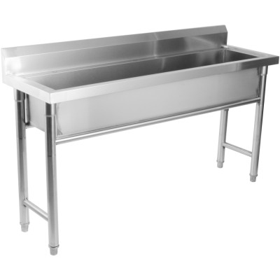 Smal grov vask rustfrit stål 1 stor skål Kant 1500x450x800mm Runde ben | Adexa YDPS15038