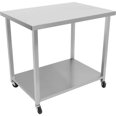 Arbejdsbord med Hjul i Rustfrit Stål med Underhylde Firkantede Ben 1800x600x900 mm | Adexa DWTC60180