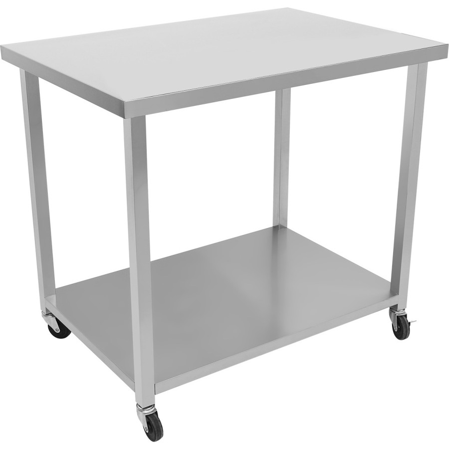 Arbejdsbord med Hjul i Rustfrit Stål med Underhylde Firkantede Ben 1800x600x900 mm | Adexa DWTC60180