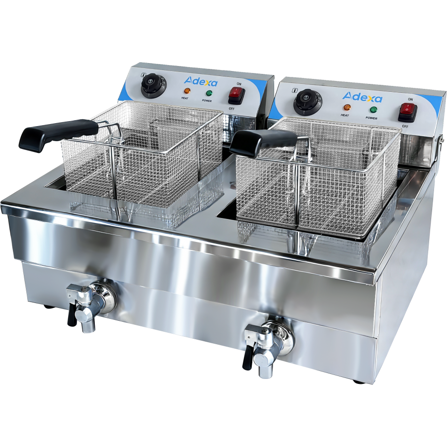 Professionel Friture 2 x 16 Liter 3+3 kW Bordmodel med Aftapningshane | Adexa IEF162V