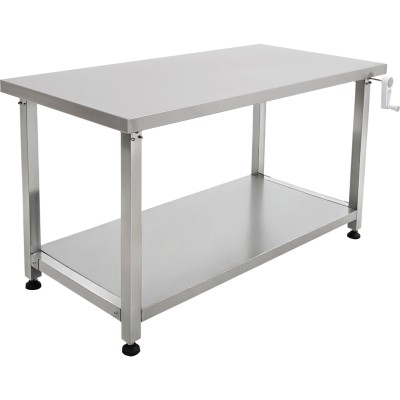 Højdejusterbart arbejdsbord i rustfrit stål 1200 x 600 x 700–1000 mm med hylde nedenunder | Adexa MCEWB60120