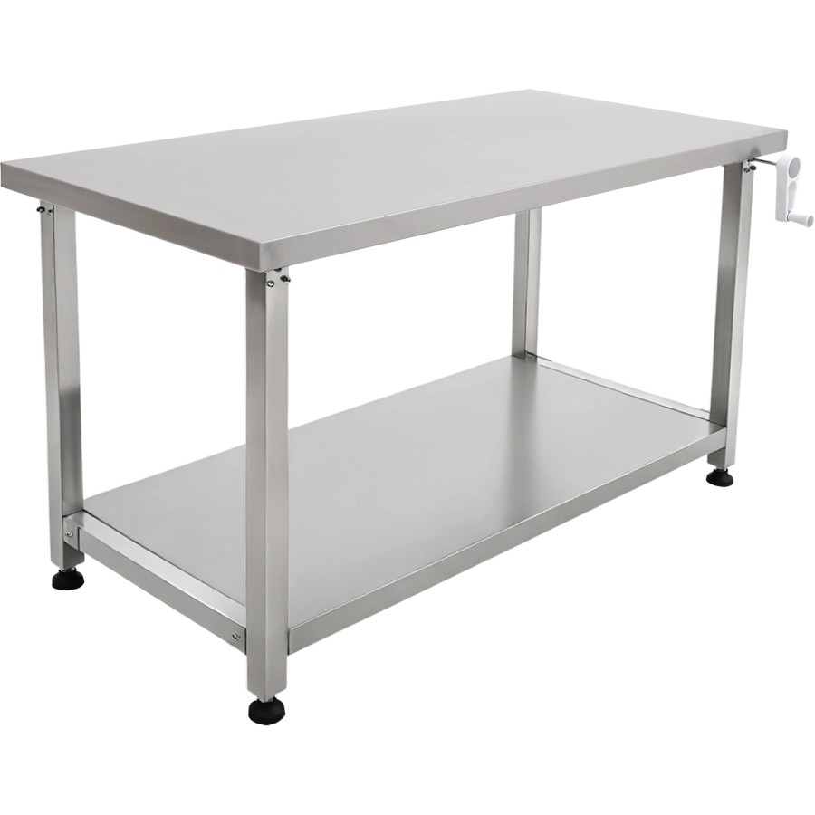 Højdejusterbart arbejdsbord i rustfrit stål 1200 x 600 x 700–1000 mm med hylde nedenunder | Adexa MCEWB60120