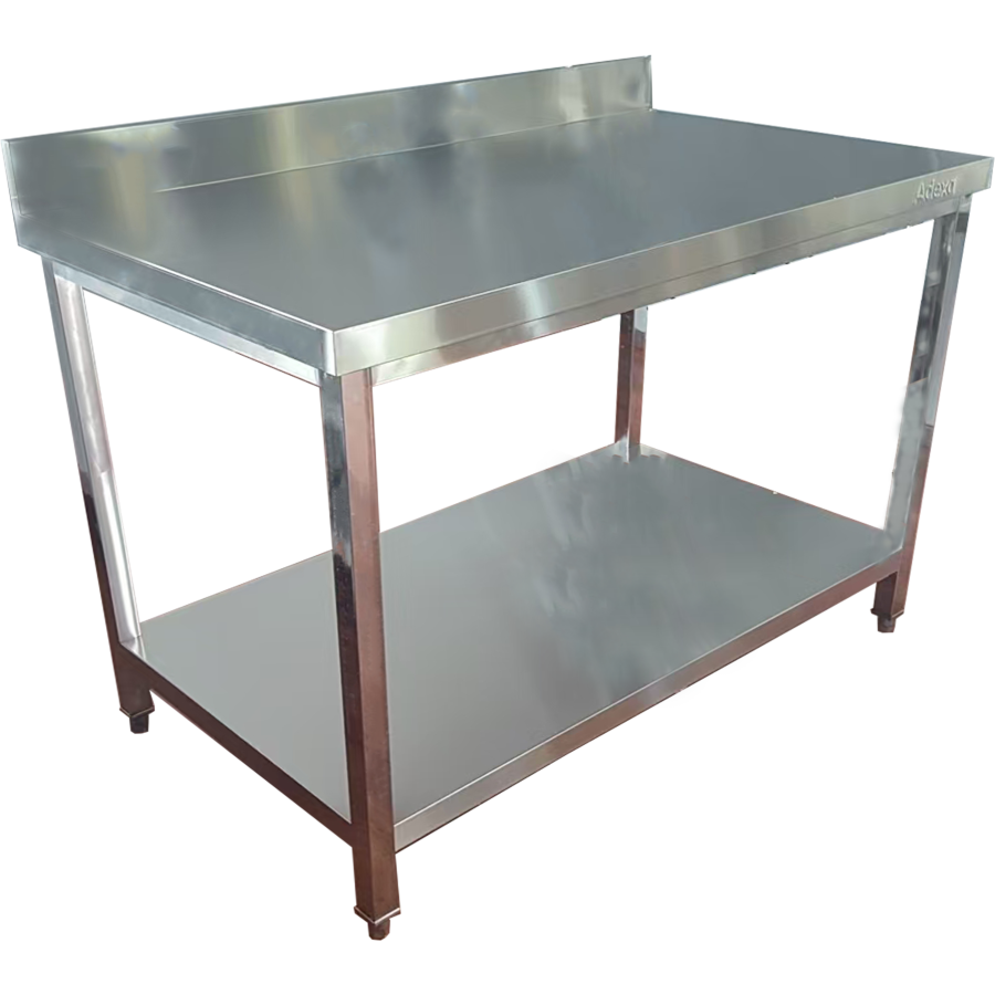 Arbejdsbord i rustfrit stål Underhylde Bagkant Firkantede ben 600x700x900mm | Adexa QNH11122