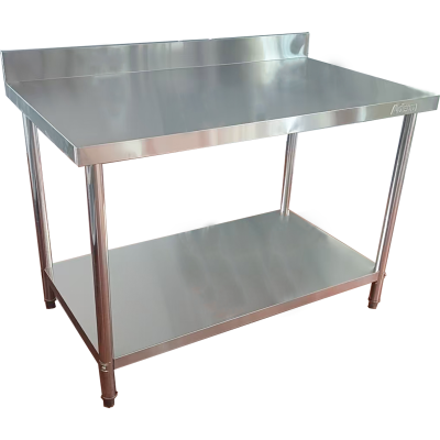 Arbejdsbord i rustfrit stål Underhylde Bagkant Runde ben 600x600x900mm | Adexa QNH1138