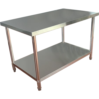 Arbejdsbord i rustfrit stål Underhylde Runde ben 600x600x900mm | Adexa QNH1102