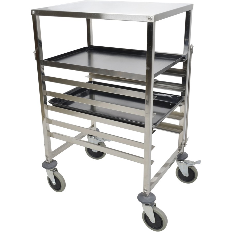 Dejvogn/bagerivogn med topplade 6x600x400mm plader rustfrit stål 470x620x970mm akselafstand 80mm | Adexa RT6406T