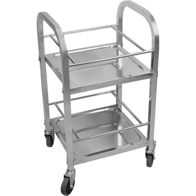 Serveringsvogn / Drikkevogn til flasker Rustfrit stål 2 hylder med beskyttelsesramme Firkantede rør 450x400x835mm | Adexa SBTB2C