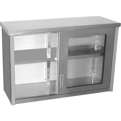 Vægskab med glasskydedøre i rustfrit stål 1200x400x800mm | Adexa SWCGDHH120402