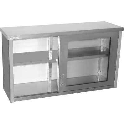 Vægskab med glasskydedøre i rustfrit stål 1400x400x800mm | Adexa SWCGDHH140402