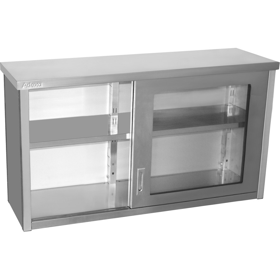 Vægskab med glasskydedøre i rustfrit stål 1400x400x800mm | Adexa SWCGDHH140402
