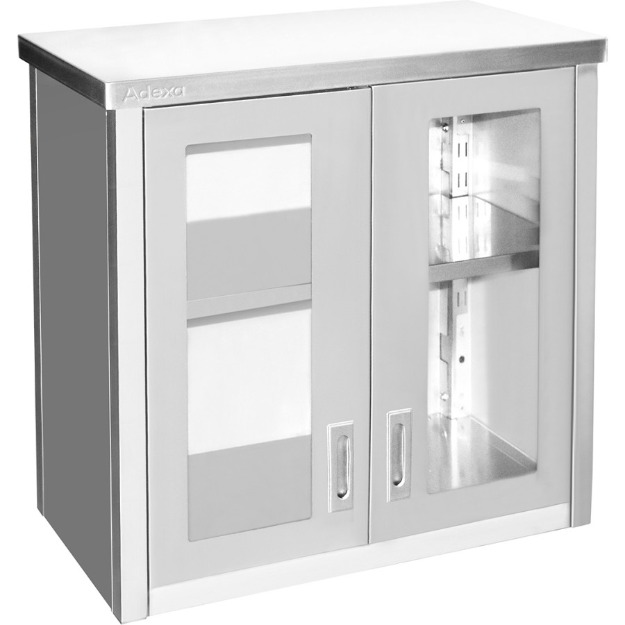 Vægskab med glassvingdøre i rustfrit stål 800x400x800mm | Adexa SWCGDHH80402